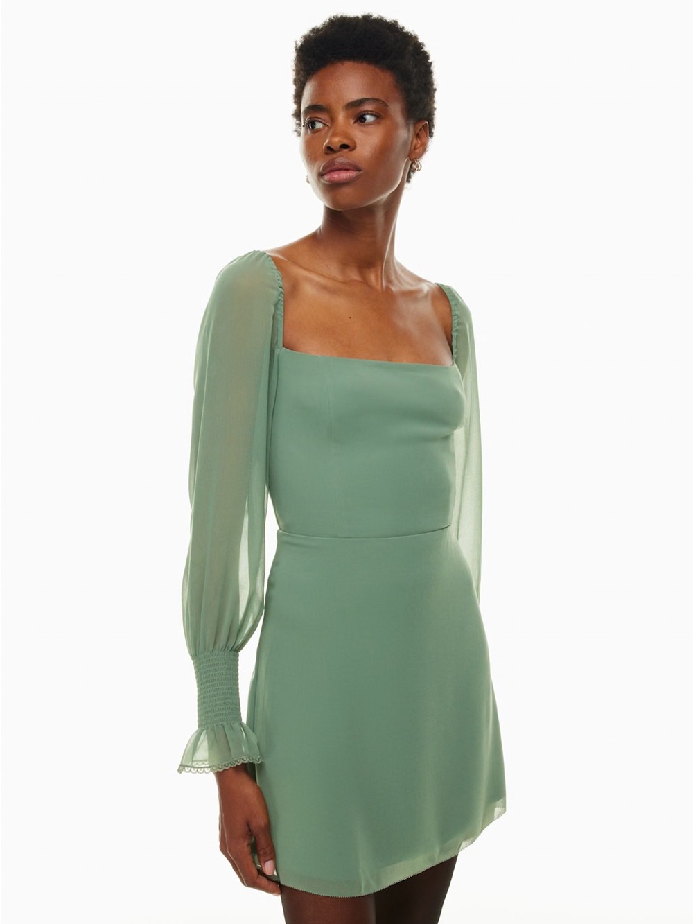 Wilfred Sage Green Emmylou Square Neck Long Sleeve Mini Dress size 6